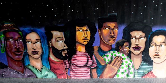 mural of stylised diverse people